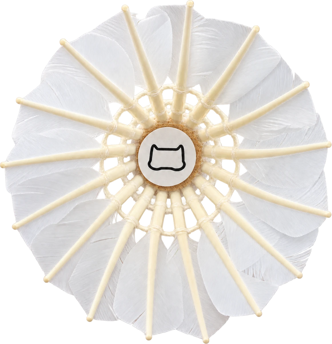 MONS Black Label shuttlecock seen from the base, with the MONS mark on the cork