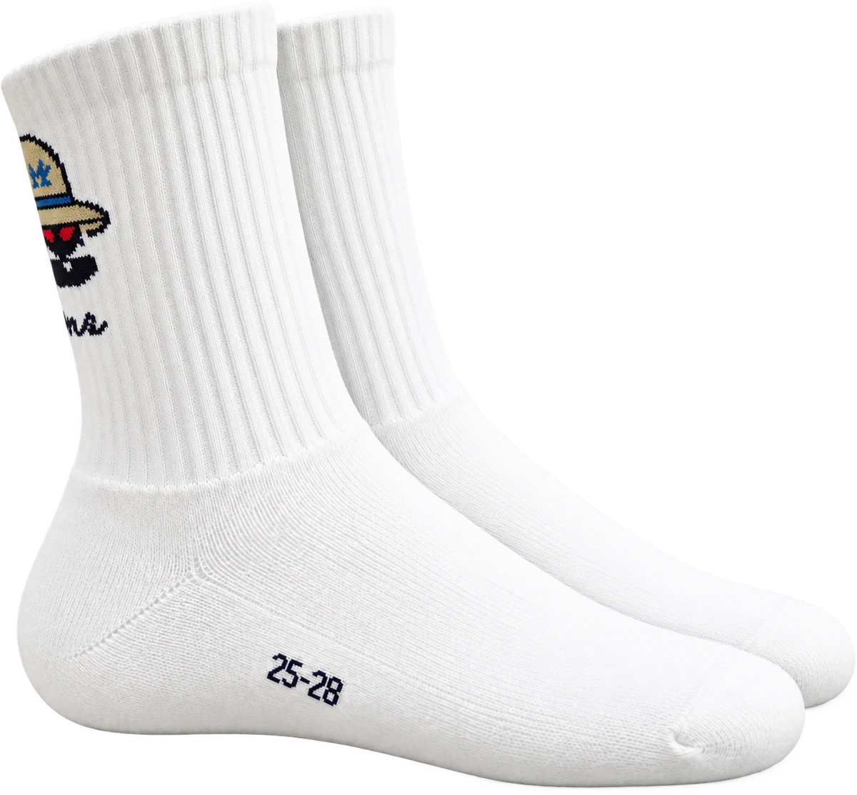 MONS beige accent sports socks, product-only side view where only part of the rear-cuff logo is visible