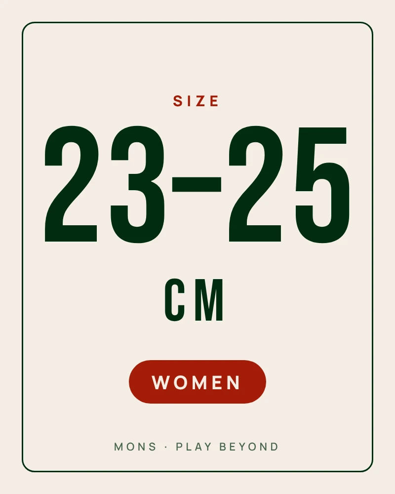 Real photo of the knitted 23–25 size mark on a MONS red sock